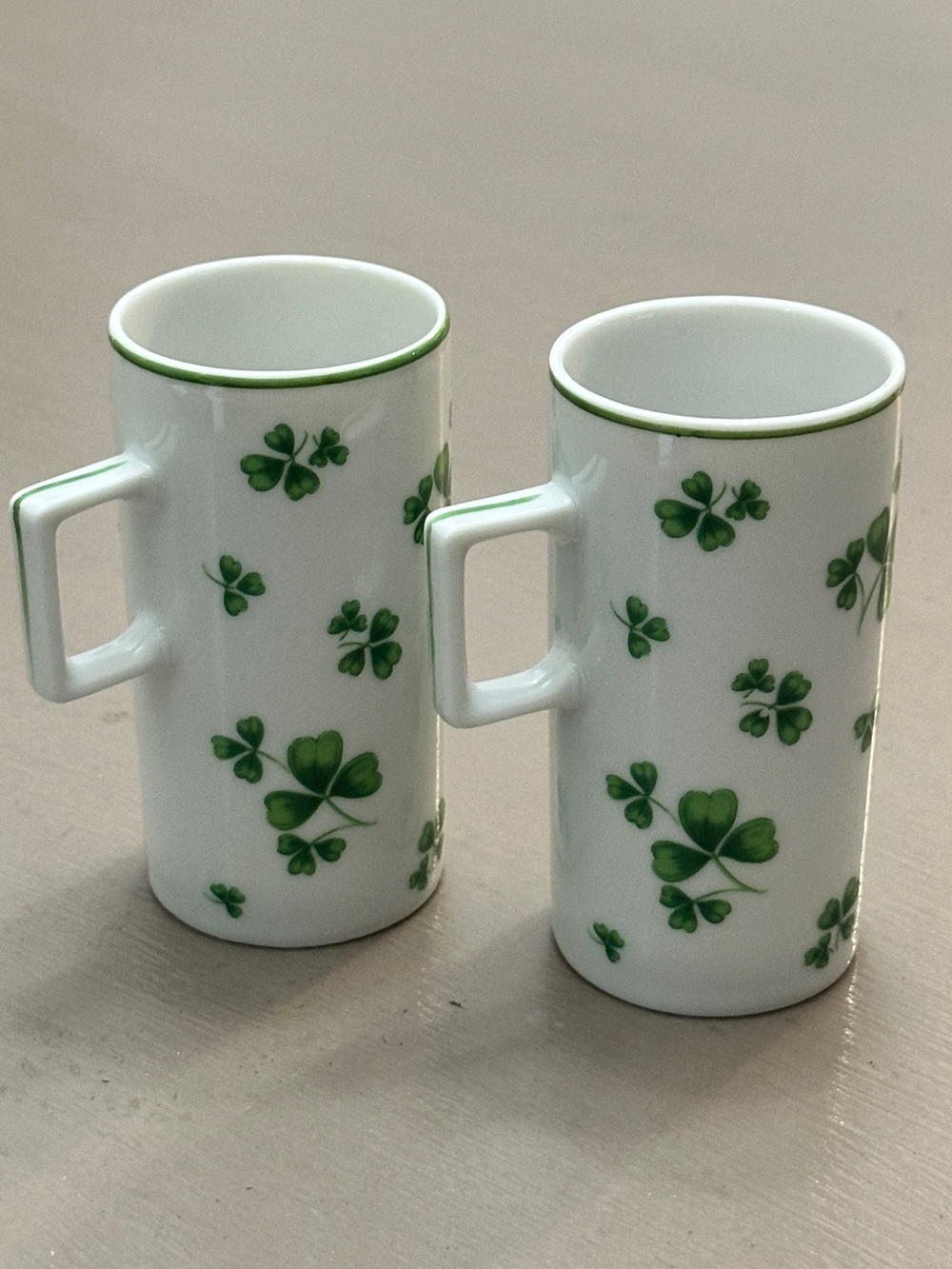 Vintage Rubicon Designs Japan Irish Shamrock Coffee Mugs Set of 2 Green Clover
